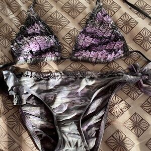 Ruffled Triangle Bikini Set in Lavender Tie-Dye